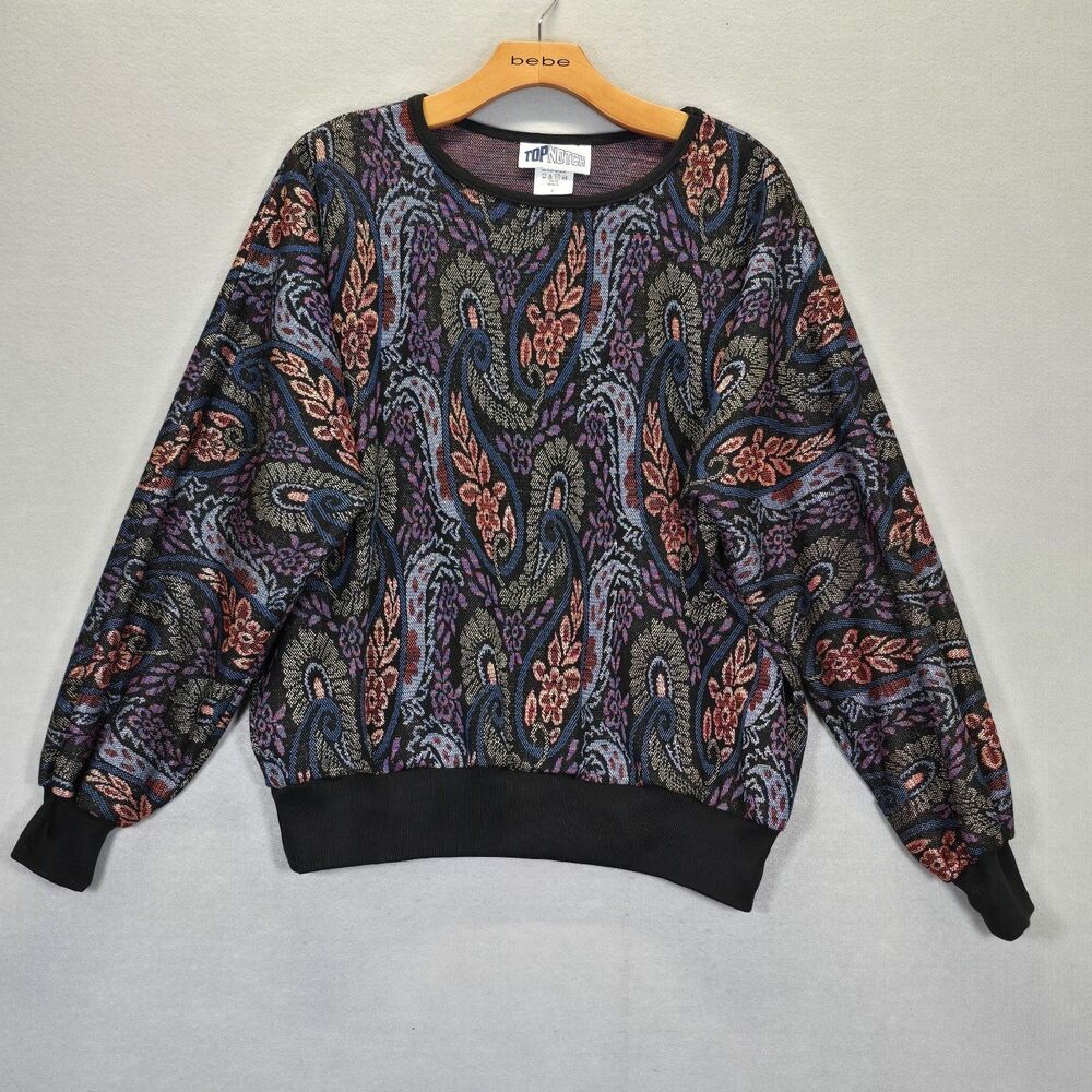 Top Notch  Paisley Multicolor Tapestry Sweater Cardigan Vintage USA Size Large